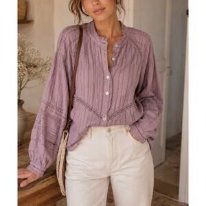Wrap London Cotton Linen Lace Boho Blouse Mauve Lilac Size US 8